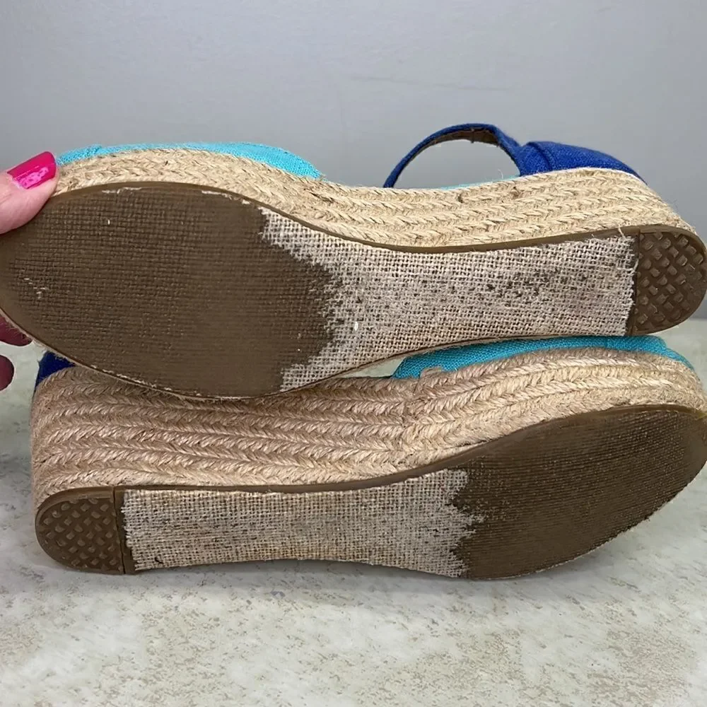 Toms Wedge Espadrille 8.5 Aqua/Blue